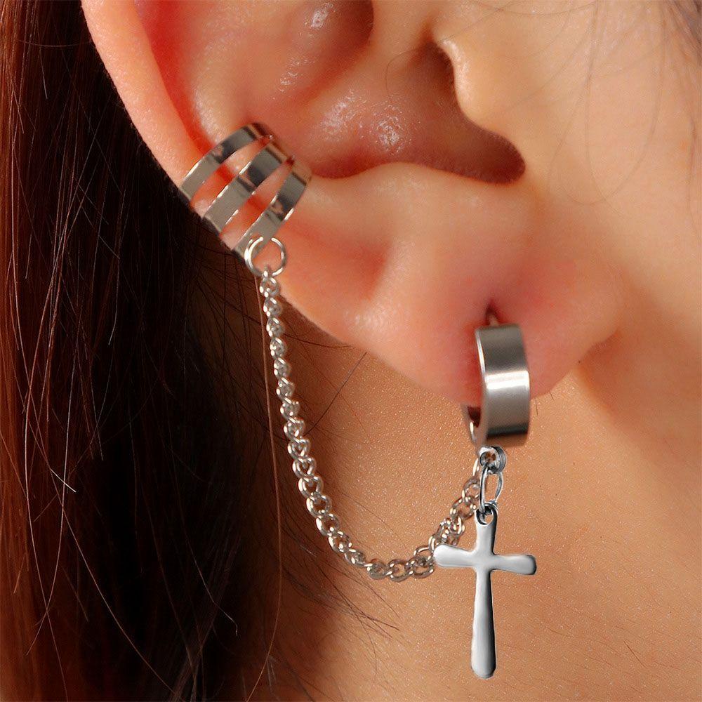 USNOW Bông Tai Dạng Kẹp Hình Đầu Lâu Bằng Thép Không Gỉ Phong Cách Punk Cổ Điển Cho Nam