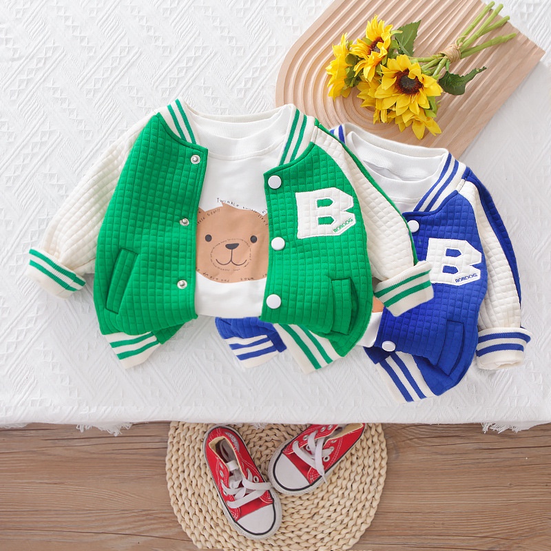 Áo Khoác Bóng Chày Tay Dài In Chữ Thời Trang Cho Bé Trai