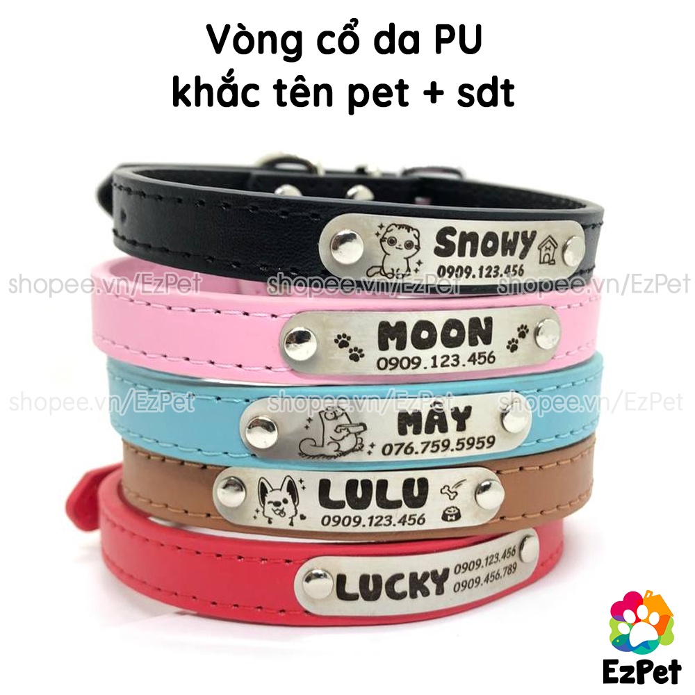 Vòng cổ cho chó mèo (khắc tên) EzPet - chất liệu da PU