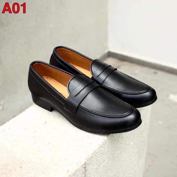 Giày lười nam công sở cao cấp da đen trơn 🎁 Bảo hành nổ da 12 tháng🎁 giảm 50%✅ Mã GC04