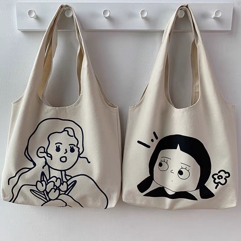 Túi Vải Canvas Đeo Vai Sức Chứa Lớn Tiện Dụng Cho Học Sinh