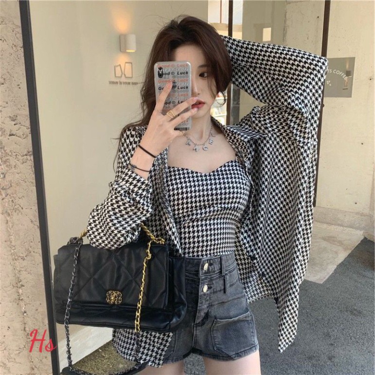 Set Áo Sơ Mi Kèm Áo Hai Dây Kẻ Caro Phong Cách | BigBuy360 - bigbuy360.vn