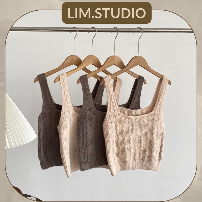 ÁO HAI DÂY BẢN LỚN CROPTOP LEN | lim.studio