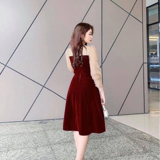 VÁY NHUNG ĐỎ CÚC NGỌC PHỐI BI