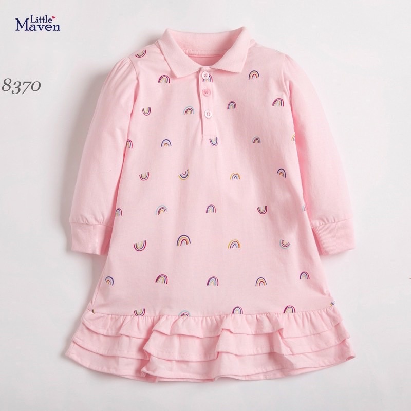 Váy cotton đuôi cá họa tiết cầu vồng cho bé gái, chất cotton po lô