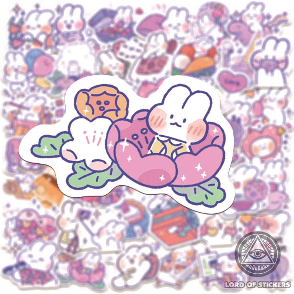 Set 50 Miếng Dán Hoạt Hình Dễ Thương Thỏ Trắng Đáng Yêu Sticker Cute Chống Thấm Nước Trang Trí Mũ Bảo Hiểm, Laptop, Sổ