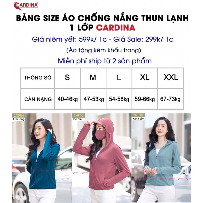 Áo chống nắng nữ thun lạnh 1 lớp CARDINA cao cấp kèm khẩu trang 3 lớp phiên bản 2022