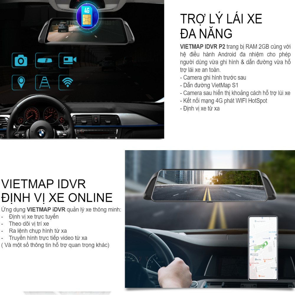 [Kèm Thẻ nhớ 128Gb] Camera Hành Trình Vietmap iDVR P2 [Sim 4G] | BigBuy360 - bigbuy360.vn