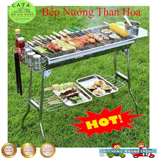 Bếp nướng BBQ ngoài trời dã ngoại nướng than hoa inox có thể gấp gọn chân cao xếp kèm phụ kiện CT171A