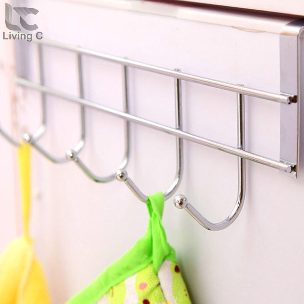  Cây treo đồ Living C , inox 5 móc treo đa năng gài cánh tủ không cần khoan tường _G35