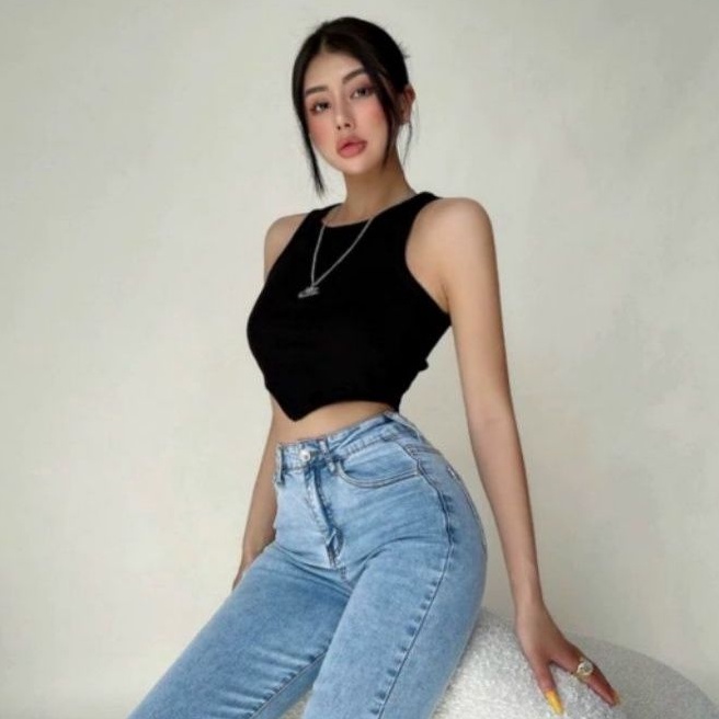 Áo thun ba lỗ vạt nhọn Croptop Phong cách Ngầu