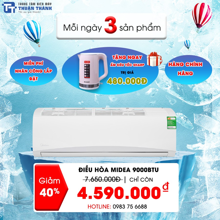 KM ấm siêu tốc Sharp trị giá 480.000 đ  - Điều hòa Midea MSAFA-10CRN8 9000BTU 1 chiều