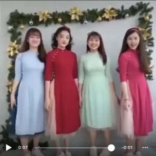 Áo dài cách tân váy voal lưới 3 món kèm hình thật