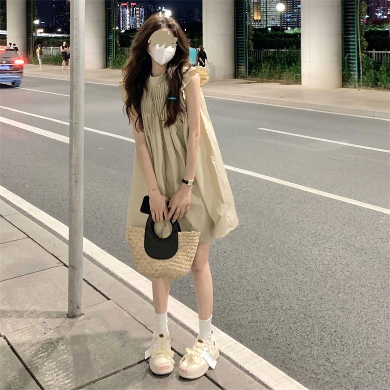 Đầm Công Chúa Mùa Hè Tay Bay Xếp Ly Dáng Ôm Phong Cách Hàn Quốc Ngọt Ngào Cho Nữ