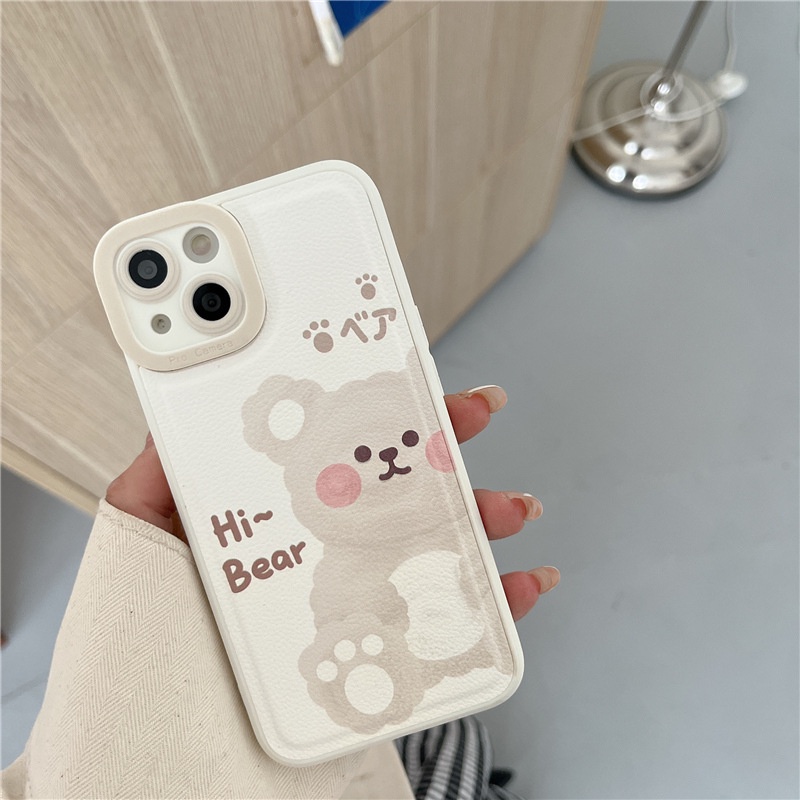 Ốp lưng iphone ốp Điện Thoại Da MINI Màu Trơn In Hình Gấu Hoạt Hình Cho iPhone 14 13 12 11 PROMAX XS XR XSMAX SE2020 6 7 8PLUS