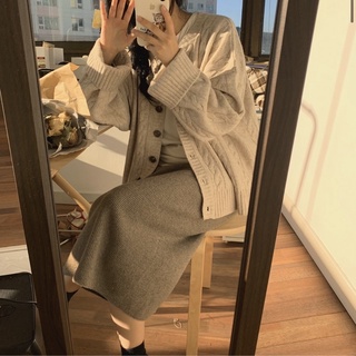 (SẴN ĐEN) Áo cardigan len cổ tròn, vặn thừng (có ảnh thật)