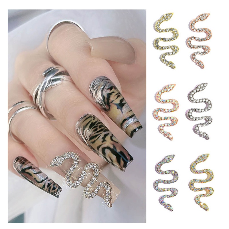 Xiangbao Đá Trang Trí Móng Tay Nghệ Thuật Hình Rắn Bằng Hợp Kim Bạc Đính Đá Pha Lê Gợn Sóng / Rắn Kiểu