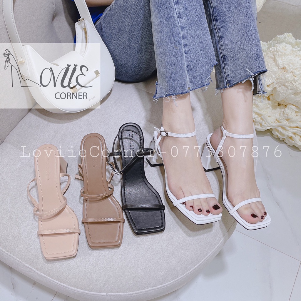 GIÀY CAO GÓT LOVIIECORNER - GIÀY SANDAL NỮ THỜI TRANG GÓT VUÔNG QUAI MÃNH 7CM TALON HAI LỚP G211216