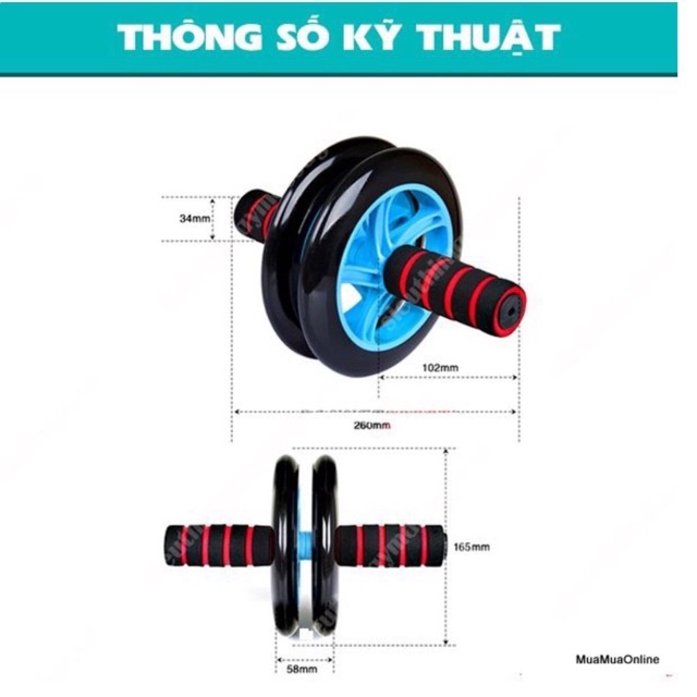 Con lăn tập cơ bụng{Thiết kế bánh xe trơn bóng giúp hạn chế được ma sát lúc tập luyện}