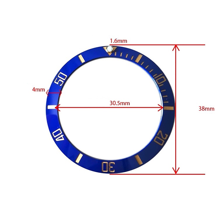 Replacement Gold Scale Ceramic Bezel Outer Diameter 38mm Inner Diameter 30.5mm Watch Bezel
