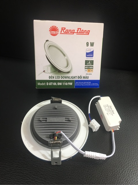 Đèn led âm trần 9w đổi 3 màu Rạng Đông viền bạc hoặc vàng