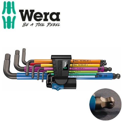 Bộ lục giác nhiều màu sắc với BI GIỮ hệ mét Wera 05022210001 gồm 9 cái 950/9 Hex-Plus Multicolour HF 1