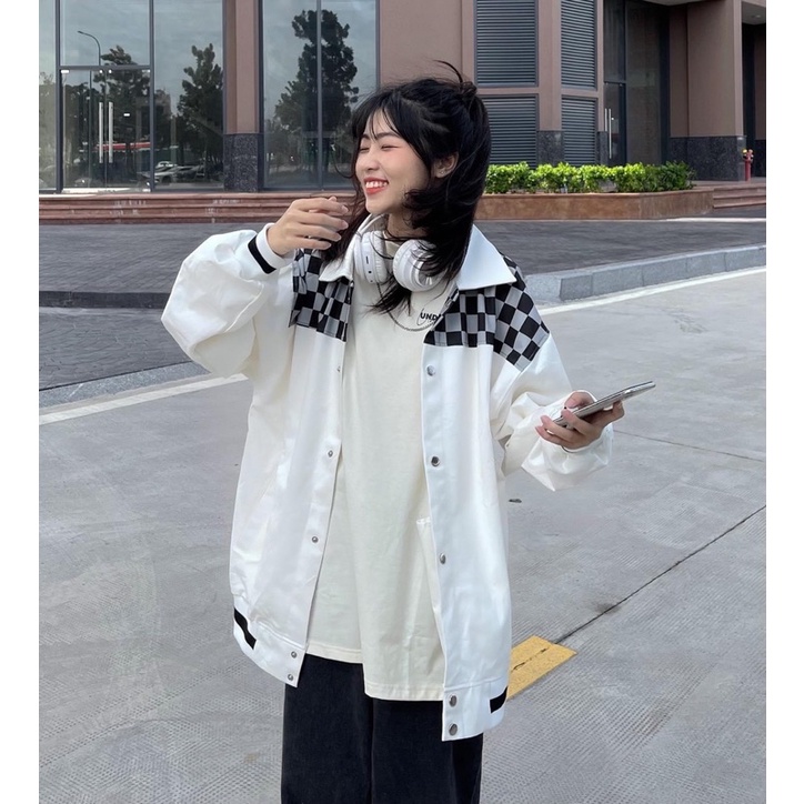 Khoác Kaki CARO Jacket màu ĐEN/TRẮNG Form Rộng Dày Dặn Phong Cách Ulzzang Unisex  JayStoree2