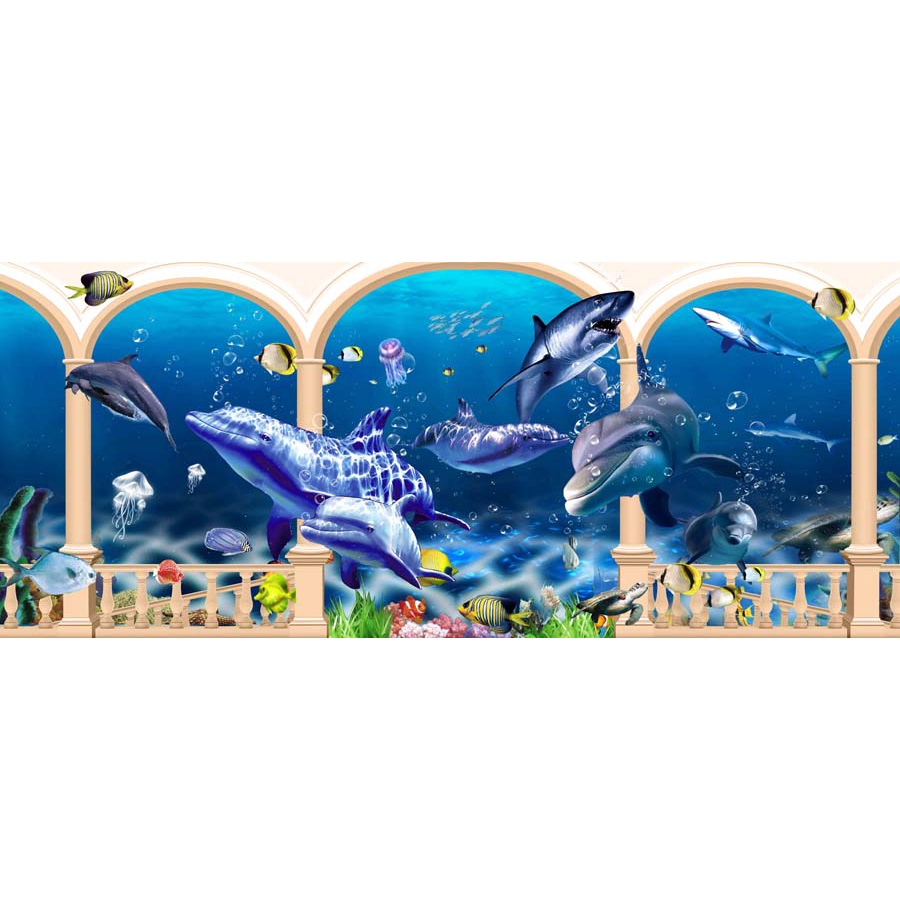 Tranh 3D Dán Tường Đại Dương Chèn Chữ Miễn Phí