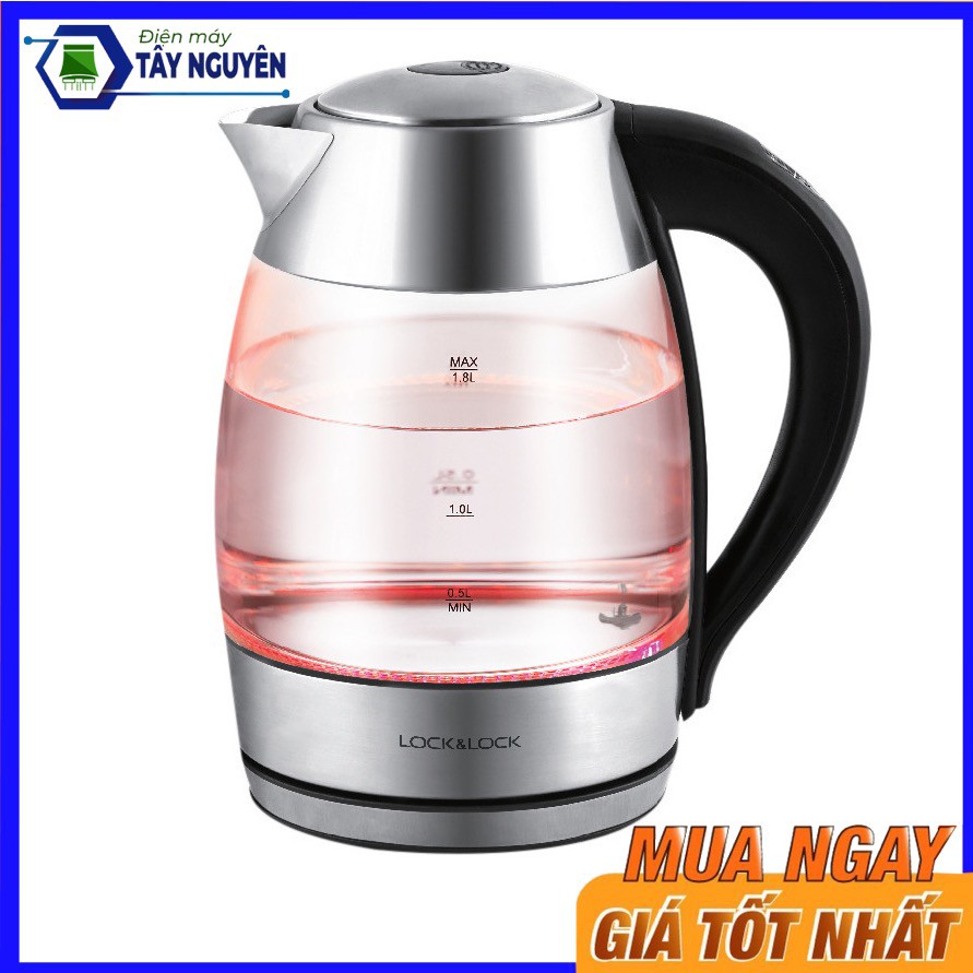Bình Đun Siêu Tốc Thủy Tinh Lock&Lock EJK341 (1.8L-2200W) - Đèn đổi màu theo nhiệt độ - Hàng mới