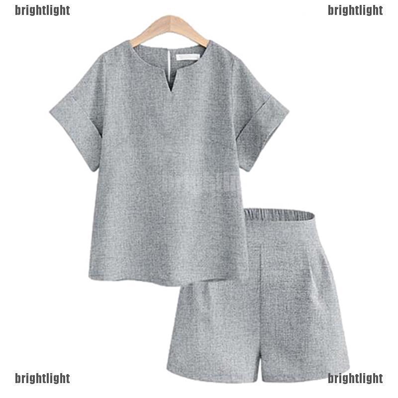 Set Áo Thun Tay Ngắn Màu Trơn + Quần short Thời Trang Hè Năng Động Cho Nữ