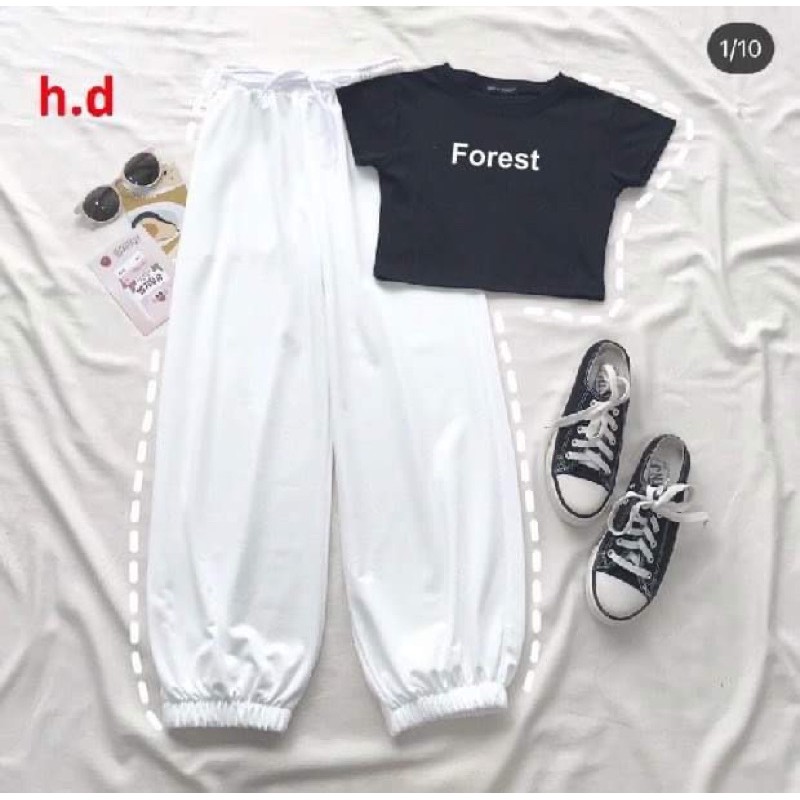 Sét áo croptop Forest bozip + quần bom HD52