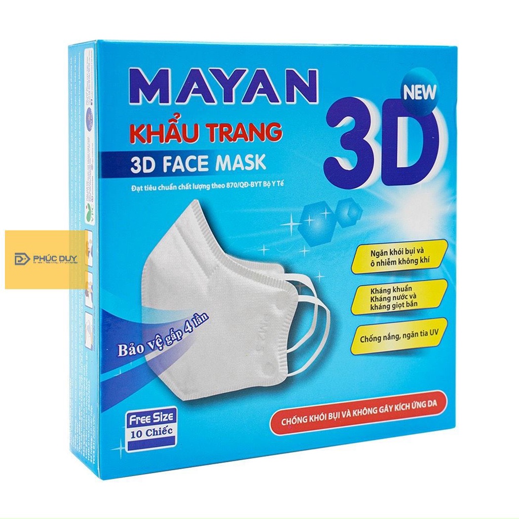 Hộp 10c Khẩu trang Mayan 3D Mask 5 lớp vải kg dệt cao cấp Chống Bụi PM 2.5, ngăn vi khuẩn