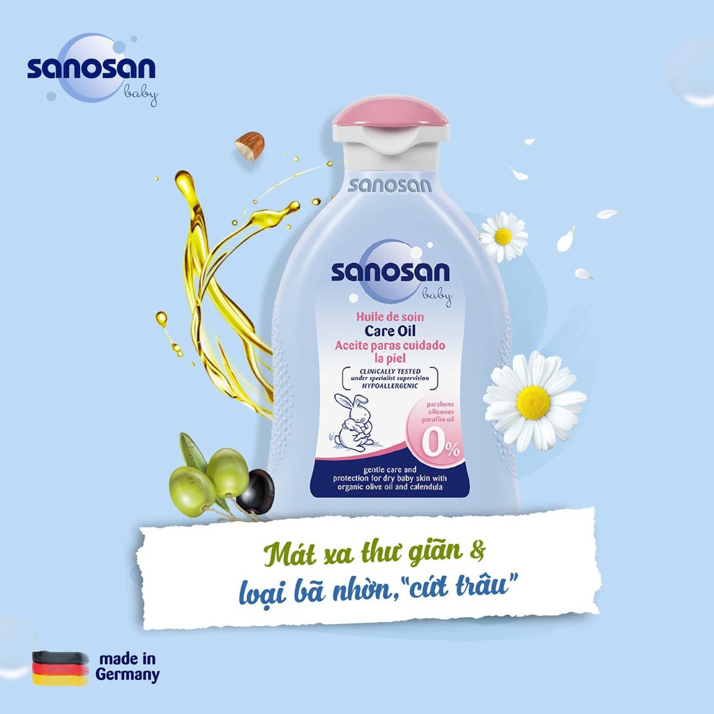 Dầu massage toàn thân cho bé Sanosan 200ml, dầu mát xa chiết xuất thiên nhiên - Monnie Kids