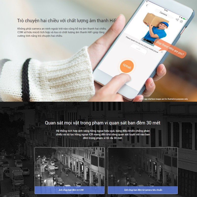 Camera IP Wifi ngoài trời EZVIZ C3W 2MP 1080P (CS-CV310 2MP) Husky Air (Còi + đèn chớp) - Hàng Chính Hãng-Bảo hành 24T