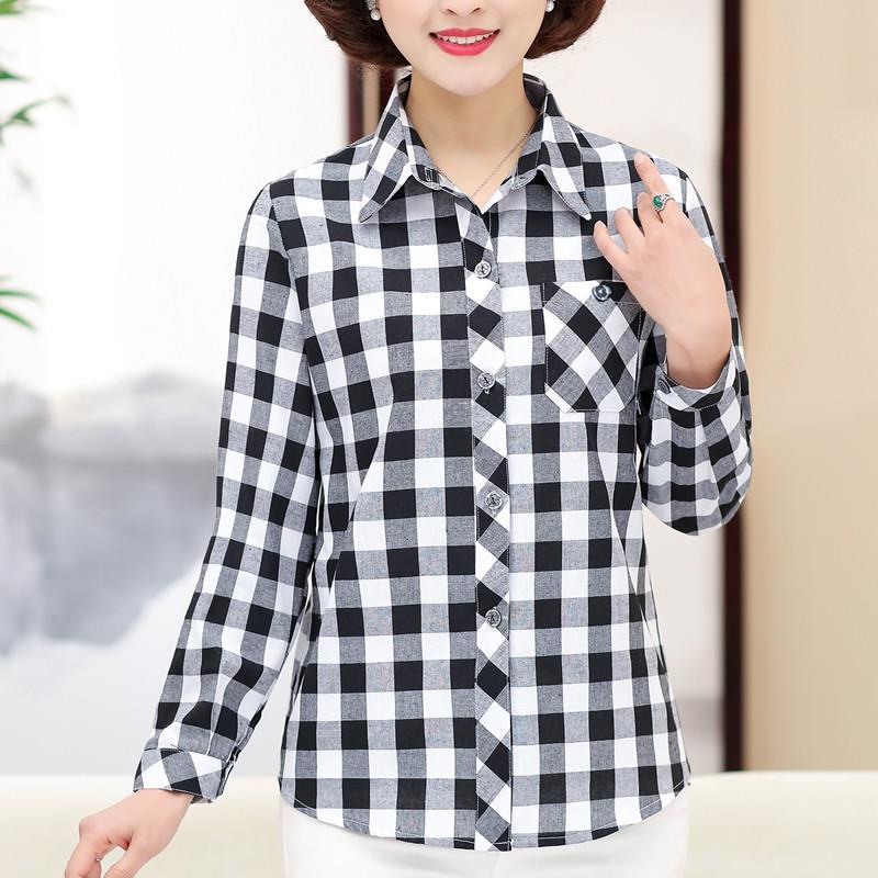 Áo Sơ Mi Tay Dài Sọc Ca Rô Vải Cotton Thời Trang Cao Cấp Dành Cho Nữ Trung Niên 40-50 Tuổi 2