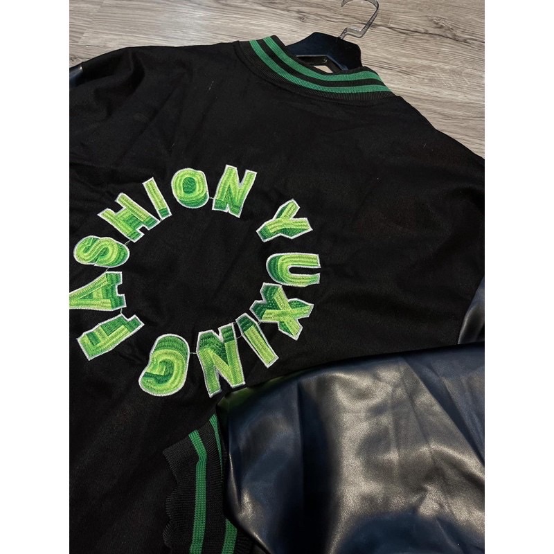 ÁO KHOÁC BOMBER KAKI TAY PHỐI DA F FROM UNISEX ULZZANG