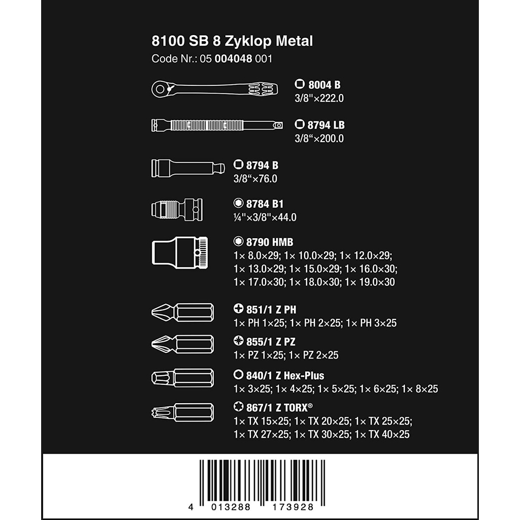 Bộ Dụng Cụ 05004048001 Wera 8100 SB 8 Zyklop Metal Ratchet Có Cần Gạt Ổ 3/8'' Hệ M 29 Chi Tiết - ILICO