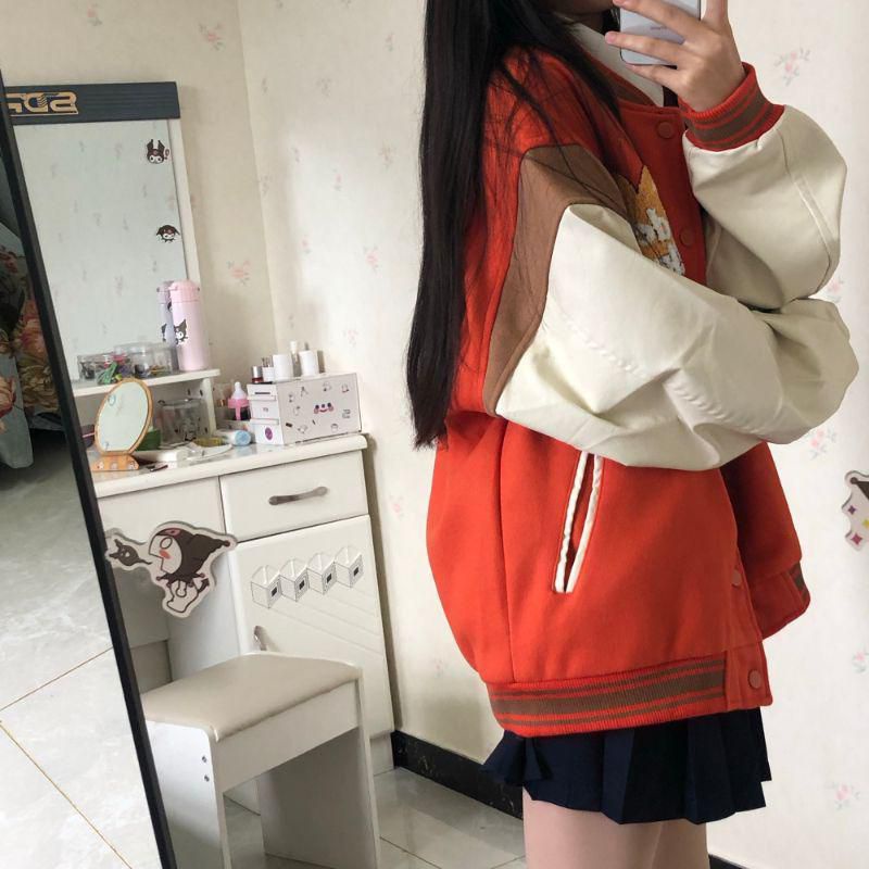 Áo khoác bomber nam nữ, áo bóng chày unisex cam / đen Tide Eky cool ngầu