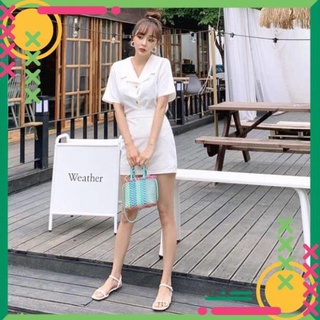 Đầm trắng cổ vest kiểu