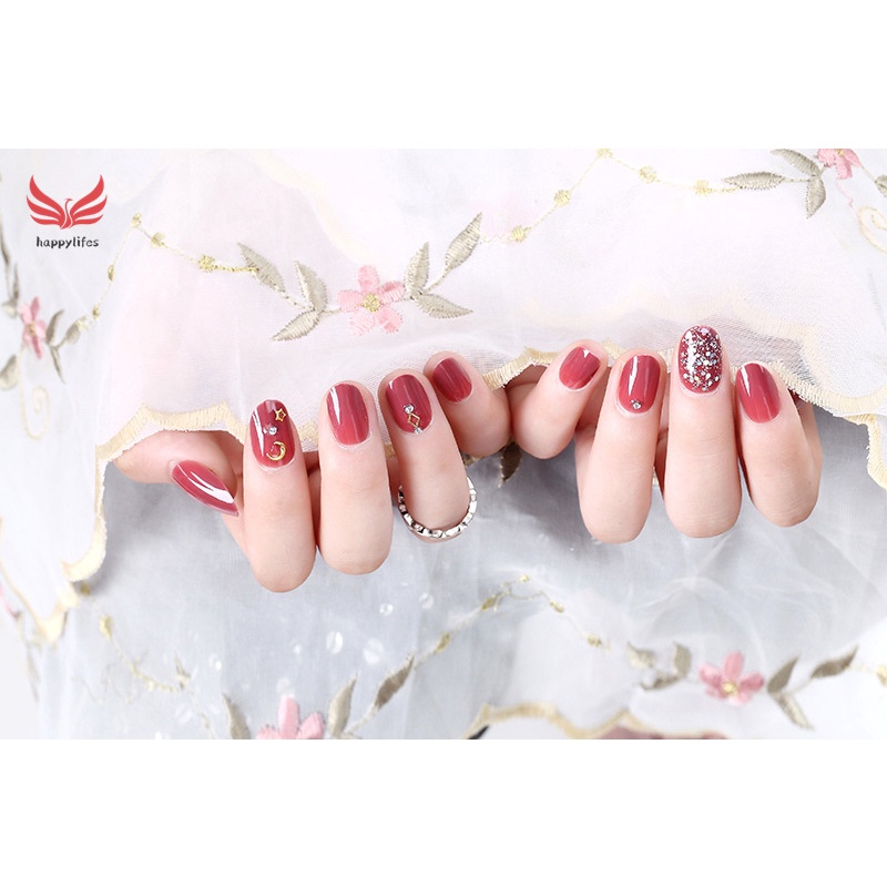 Bộ 24 móng tay giả đầu tròn loại dán keo bền tiết kiệm thời gian thời trang làm quà tặng dành cho nữ