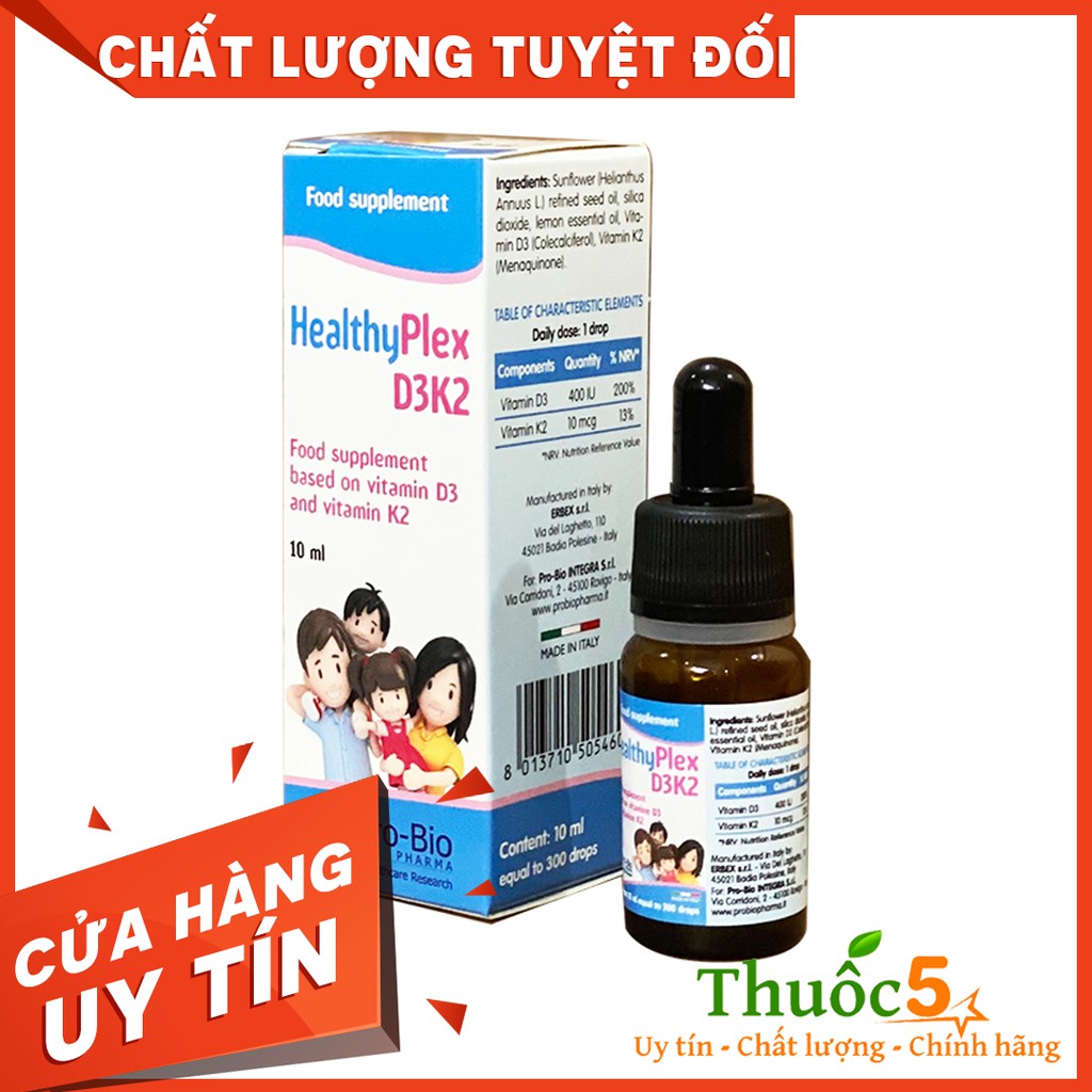 HealthyPlex D3K2 vitamin d3k2 bổ sung vitamin cho bé lọ 10ml