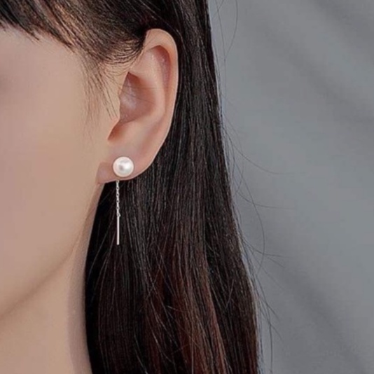 Khuyên tai bạc Khuyên tai Ngọc Trai nhân tạo xỏ móc xích cổ điển Van Jewelry V10440