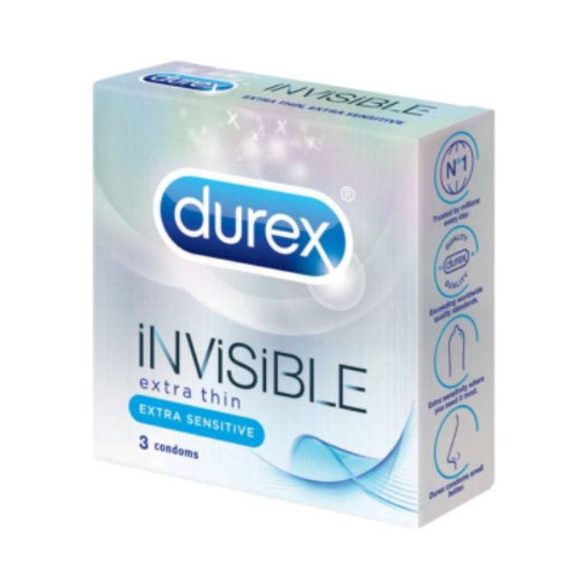 Hộp 3 chiếc bao cao su durex invisible siêu mỏng