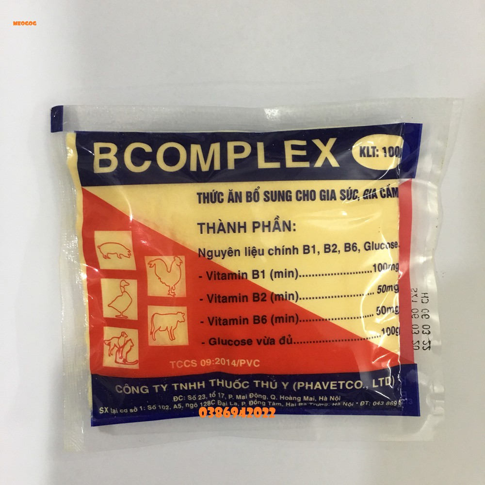 BCOMPLEX túi: 100g .Bổ sung các Vitamin cho gia súc , gia cầm