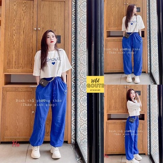 Bộ áo crt trắng tim xanh kèm quần xanh chất liệu cotton wild.goute sp000889