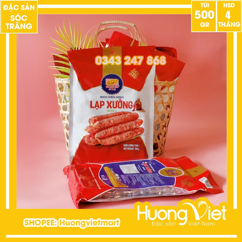 Lạp xưởng nạc Tân Huê Viên 500g Sóc Trăng hút chân không, thịt lạp sườn heo Mai Quế Lộ thơm ngon đậm vị truyền thống