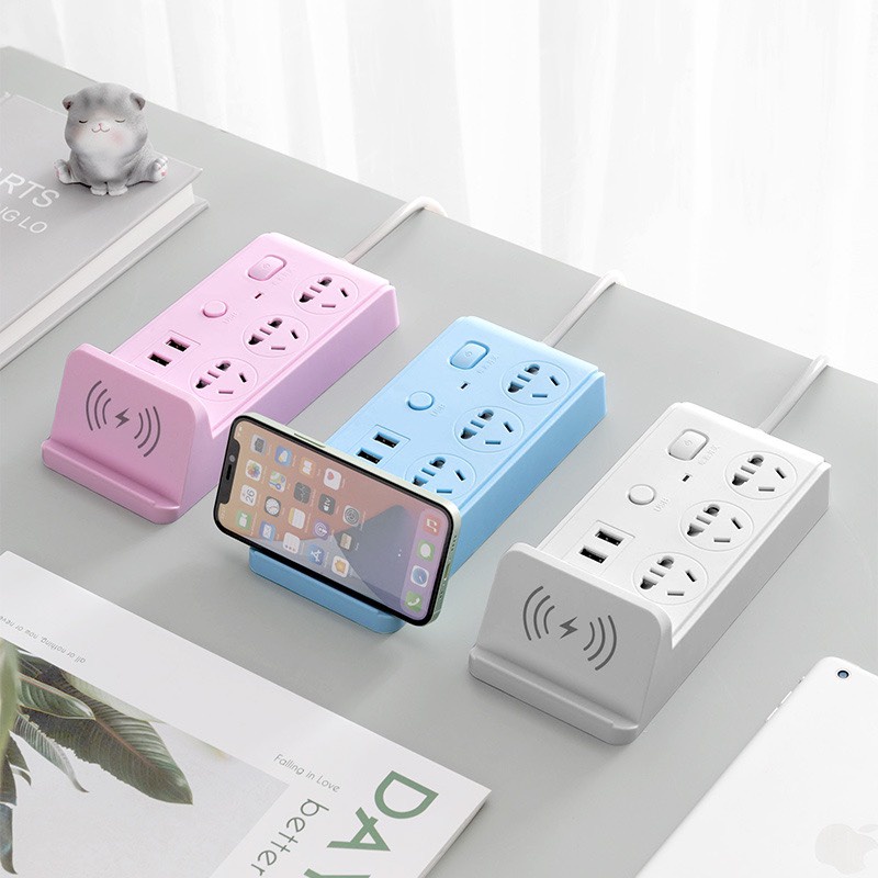 Ổ cắm điện đa năng thông minh SẠC KHÔNG DÂY/ ổ cắm điện 3 cổng USB, 2 công tắc chịu tải 2500W có sạc nhanh điện thoại