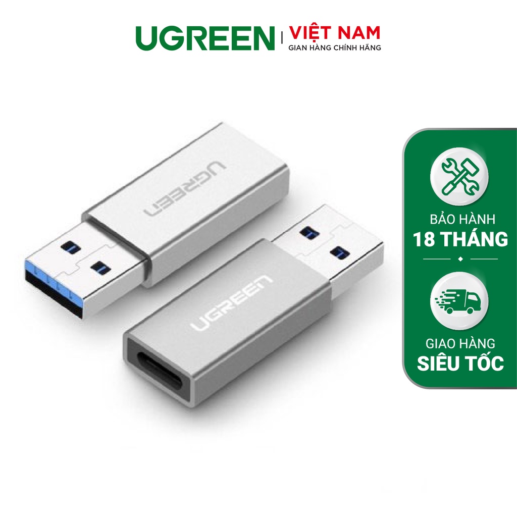 Adapter chuyển đổi USB 3.0 đực sang USB 3.1 Type C cái UGREEN US204 US276 dùng cho PC, laptop, macbook, điện thoại