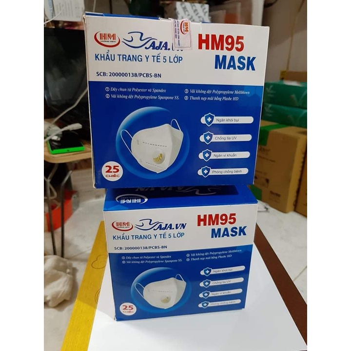 1 Hộp 25 CÁI Khẩu Trang KN Mask HM95 CÓ VAN, KHÔNG VAN 5 Lớp Lọc Bụi Min Kháng Khuẩn, Đạt Tiêu Chuẩn BYT