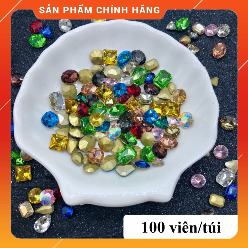 Set 100 viên đá khối K9 chân vàng mix size, mix màu